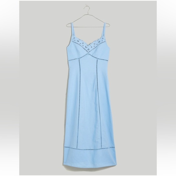 Madewell powder blue Sweetheart Midi Dress in Linen-Cotton Blend - Picture 1 of 7